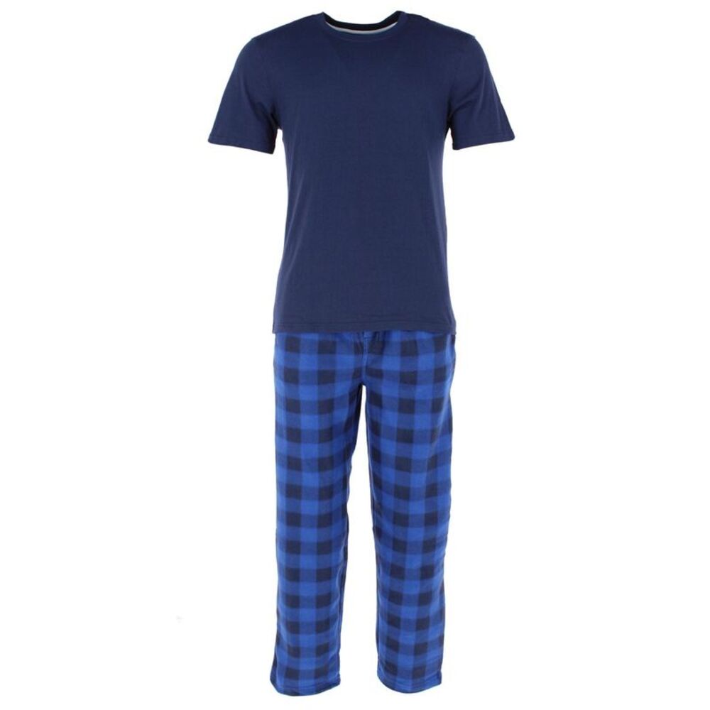 Fruit of the Loom Men's Fleece Plaid Sleep Pant and Tee Set